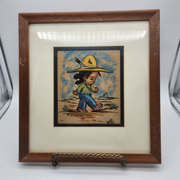 Gerda Christofferson Native American Indian Child Framed Matted Signed - Picture 1 of 6
